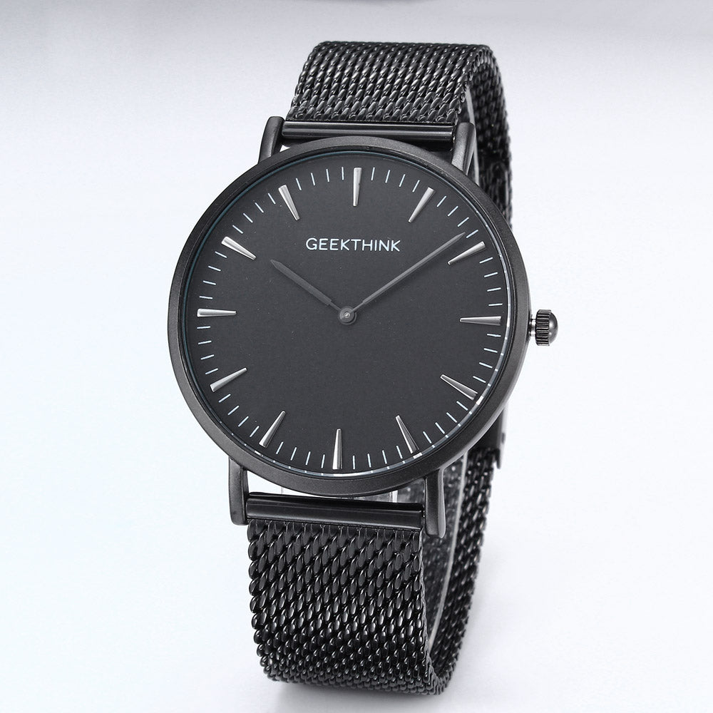 GEEKTHINK Top Luxury Brand Quartz watch men Black Casual Japan Movt stainless steel Mesh strap ultra thin clock male