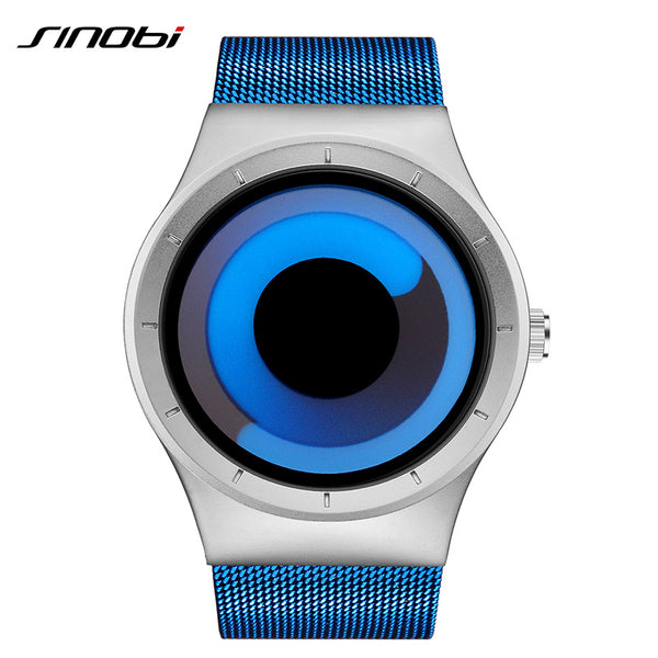 SINOBI Brand New Creative Rotation Men Watches 2018 Stainless Steel Mesh Strap Quartz Sport Watch Men Fashion Relogio Masculino