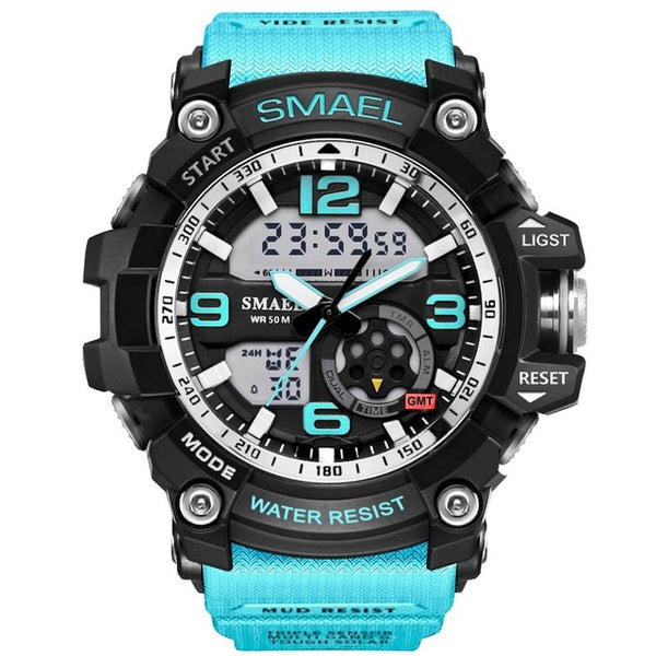 SMAEL Analog-Digital Watch men sports 50M Professional Waterproof Quartz large dial hours military wristwatches 2018 fashion