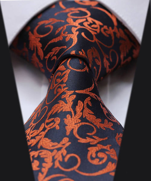 TF2014N Dark Blue Orange Floral 100% Silk New Hot Jacquard Woven Classic Man's Tie Necktie