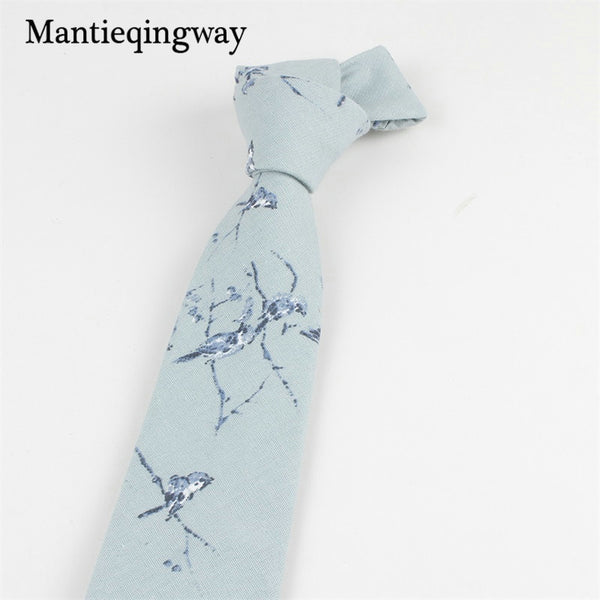 Mantieqingway 7cm Animals Birds Pattern Neck Ties For Mens Cotton Floral Necktie for Wedding Skinny Gravata Masculina Cravat