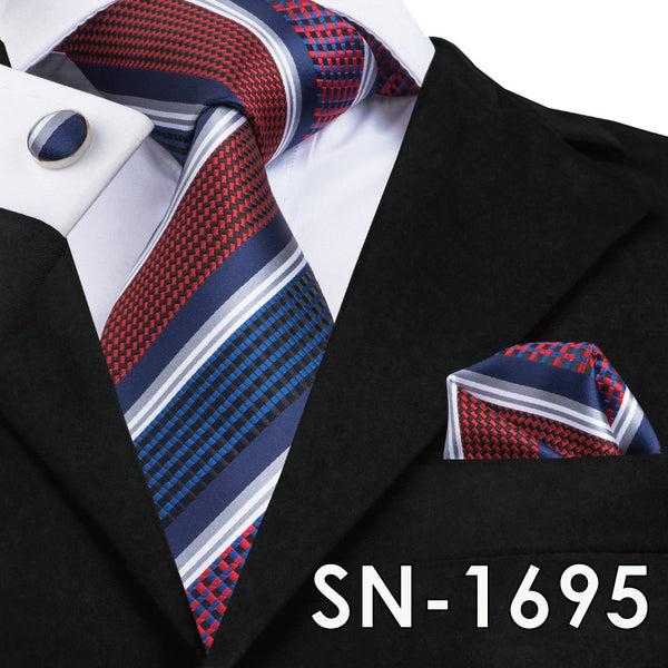 SN-1518 New Arriving Ties Men Fashion 2017 Hi-Tie Design Royal Blue Neck Tie Pocket Square Cufflinks Set for Mens Business Party