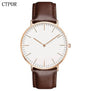 Dropshipping High Quality Rose Gold Dial Watch Men Leather Waterproof Wristwatch Women Dress Fashion Japan Quartz Movement Saat