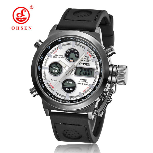 OHSEN Men Sports Watches Waterproof Fashion Casual Quartz Watch Digital & Analog Military Multifunctional Men's Sports Watches