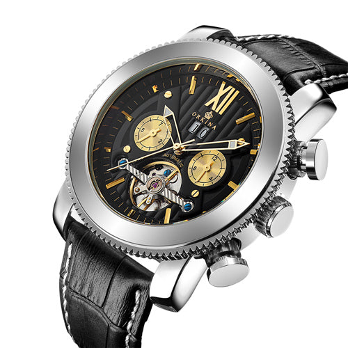 MG. ORKINA Big Case Man Watch Tourbillon Mechanical Male Clock Auto Date Timepiece Leather Strap Display Relogio Masculino