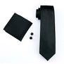 LS-840 Mens Tie Black Solid 100% Silk Classic Barry.Wang Tie+Hanky+Cufflinks Set For Men Formal Wedding Party Free Shipping