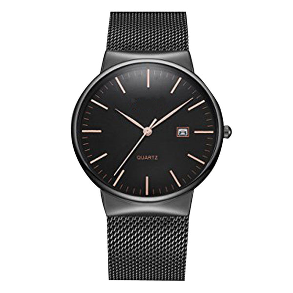 Simple Men's Black Watch Luxury Stainless Steel Mesh Band Quartz Wrist Watches Classic Business Clock Relogio Masculino #LH