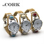 Natural Cork handmade with Green red white stone ladies watch bracelet watch wooden strap watch WA-95