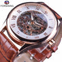 Forsining Retro Classic Design Roman Number Display Transparent Case Mechanical Skeleton Watch Men Watch Top Brand Luxury Clcok