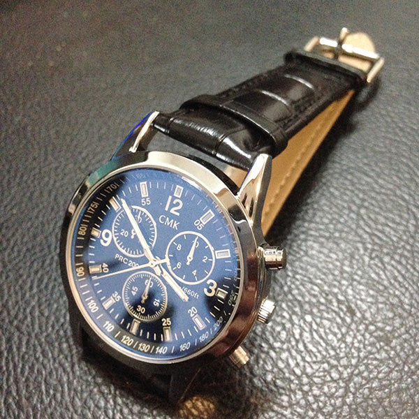CMK New Fashion Blu-ray Glass Men Watches Men Soft Leather Strap Sport Male Quartz Wristwatch Three Dial Display erkek kol saati