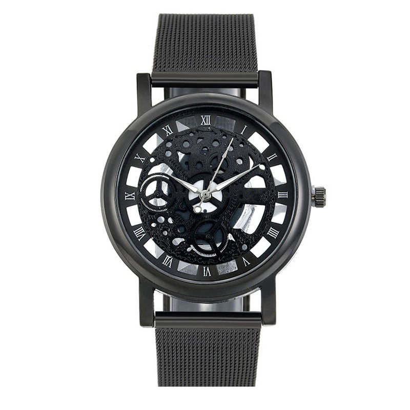 Fashion watch men Skeleton Watch Men Stainless Steel Mesh Band Quartz Wristwatch Clock Relojes Mujer Reloj Hombre dropshipping