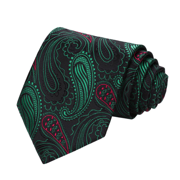 Party Wedding Classic Pocket Square Tie TP932G8S Green Red Paisley 3.4" Silk Woven Men Tie Necktie Handkerchief Set