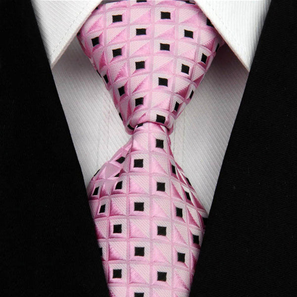 Fashion Mens Accessories Check Pattern Business Silk Tie Geometric Jacquard Woven Necktie for Men 3"/7.5cm