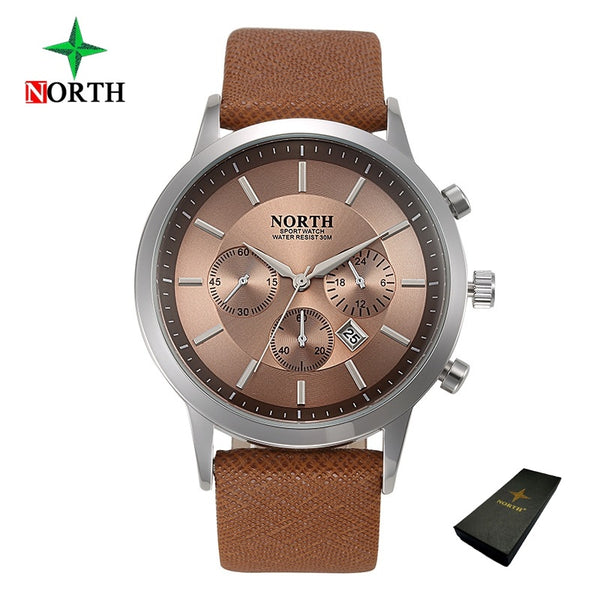 North Luxury Men Watches Waterproof Genuine Leather Fashion Casual Wristwatch Man Business Sport Clock Classic Blue Silver 6009