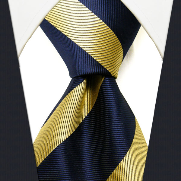 Extra Long Size Matching Hanky Stripes Blue Yellow Men's Neckties Set 100% Silk for male Neckties Extra Long Size 63"