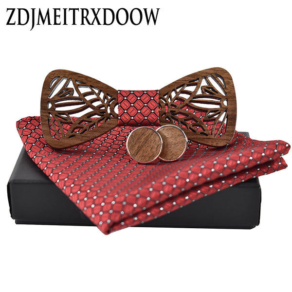 ZDJMEITRXDOOW wooden bow Tie set and Handkerchief Bowtie Necktie Cravate Homme Noeud Papillon Man Corbatas Hombre Pajarita