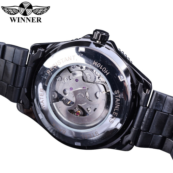 Winner Watches Full Black Bracelet for Men Luminous Hands Men's Automatic Watch Top Brand Luxury relogio masculino Male Clock