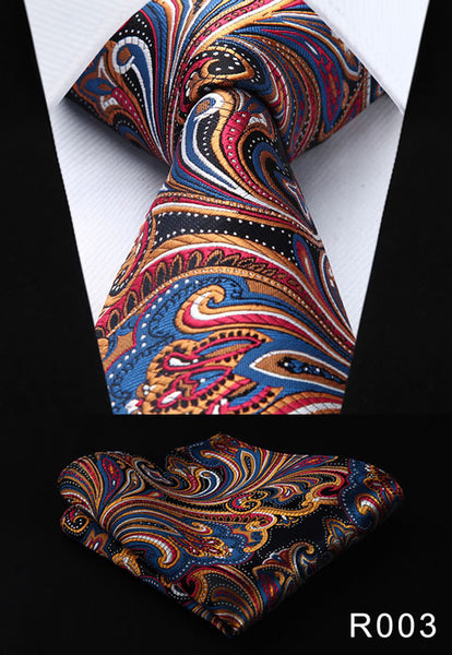 Paisley Floral 3.4" 100%Silk Wedding Jacquard Woven Men Tie Necktie Pocket Square Handkerchief Set Suit #RF1