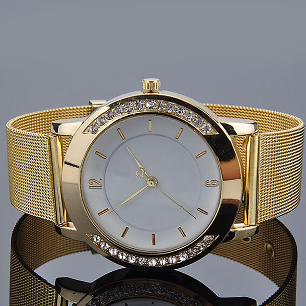 Unisex Watches Men Women Quartz Watch Rhinestone Golden Mesh Band Watches Women Diamond Bracelet Watch Montre Femme