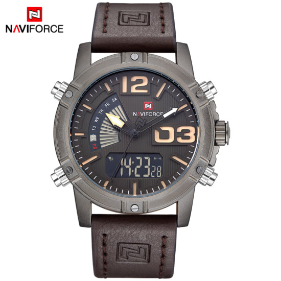 Top Luxury Brand NAVIFORCE Men Sports Watches Men's Leather Quartz Analog LED Clock Male Military Wrist watch Relogio Masculino