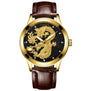 Dragon Gold Watch men watches fashion stainless steel Wristwatch 3D art Quartz clock waterproof Luxury Cool super mens relogio