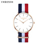 Luxury Brand CHRONOS Rose Gold Silver Men Women Watches Leather Nylon Quartz Wrist Watch Unisex Clock Relogio Masculino Feminino