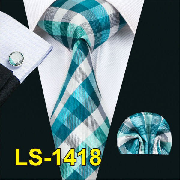 LS-822 Mens Tie Black Paisley 100% Silk Classic Barry.Wang Tie Hanky Cufflinks Set For Men Formal Wedding Party Groom Hot Sell