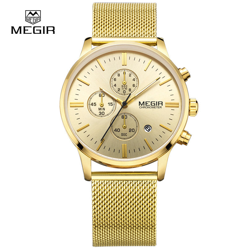 Megir Fashion Mens Business Stainless Steel Band Quartz Watches with Calendar Chronograph Luminous Analog Wristwatch Man 2011