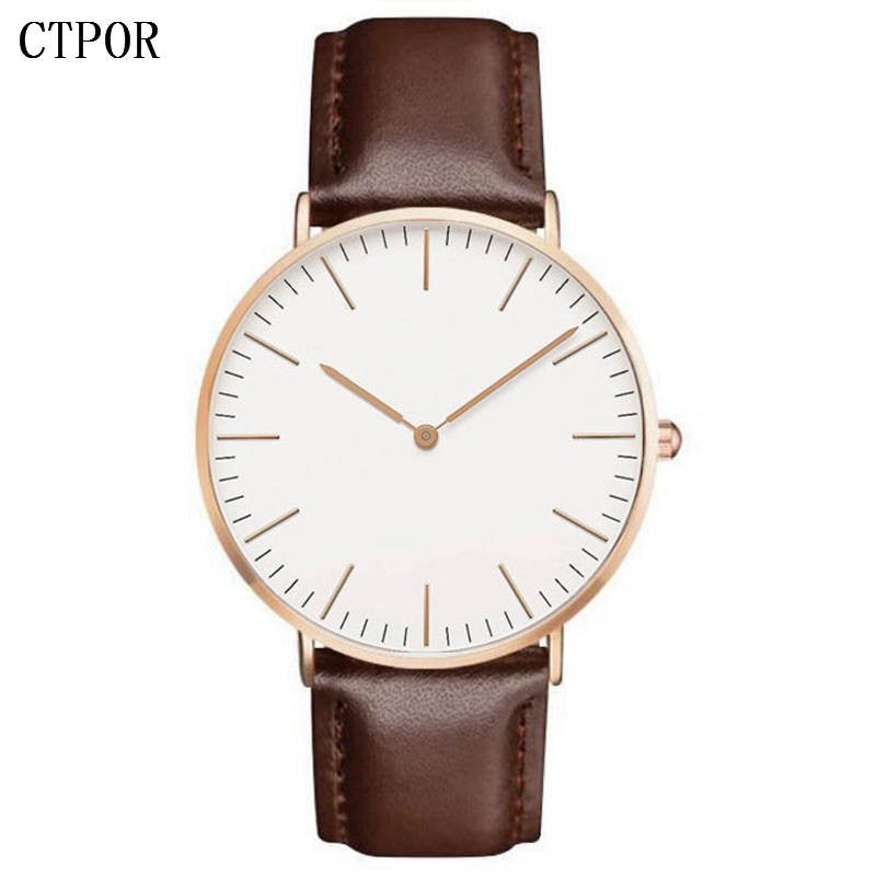 Dropshipping High Quality Rose Gold Dial Watch Men Leather Waterproof Wristwatch Women Dress Fashion Japan Quartz Movement Saat