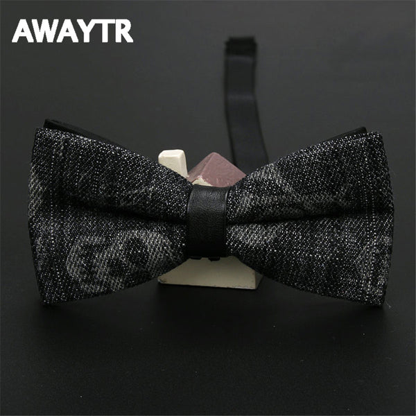 AWAYTR Classic Black Skull Printted Neck Tie for Wedding Men Fashion Business Bow Tie Neckwear Denim Print Bowtie 12*6cm