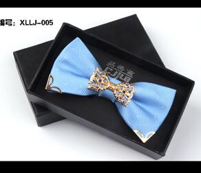 Korean Formal Mens Bow Tie With Metal Decorate Groomsman Groom Bow Ties For Men Wedding Party Bowtie Gift Box Butterfly Neckwear