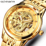 Skeleton Gold Mechanical Watch Men Automatic 3D Carved Dragon Steel Mechanical Wrist Watch China Luxury Top Brand Self Wind 2018