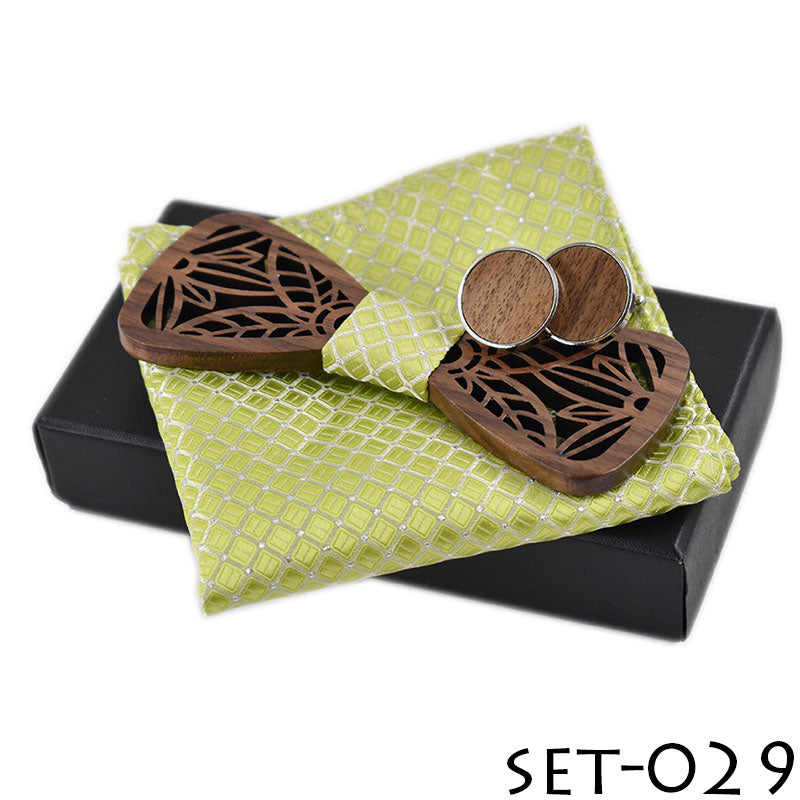 ZDJMEITRXDOOW wooden bow Tie set and Handkerchief Bowtie Necktie Cravate Homme Noeud Papillon Man Corbatas Hombre Pajarita