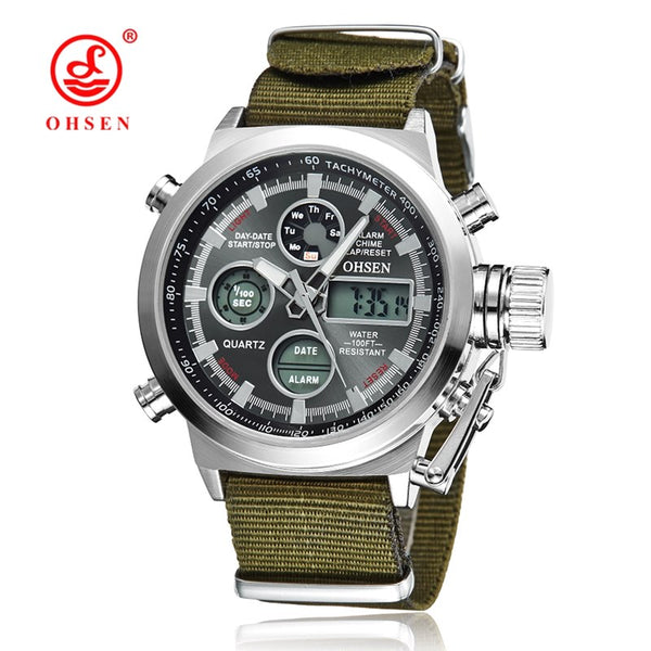 OHSEN Men Sports Watches Waterproof Fashion Casual Quartz Watch Digital & Analog Military Multifunctional Men's Sports Watches