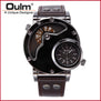 Top Brand Luxury OULM 9591 Men Watches Stainless Steel Case Dual Time PU Leather Quartz-watch Sports Men's Watches