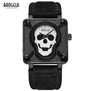 Baogela Mens Waterproof Black Brown Leather Strap Square Dial Quartz Wrist Watches with Luminous Skull BGL1701