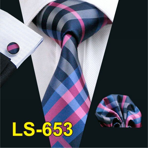 LS-822 Mens Tie Black Paisley 100% Silk Classic Barry.Wang Tie Hanky Cufflinks Set For Men Formal Wedding Party Groom Hot Sell