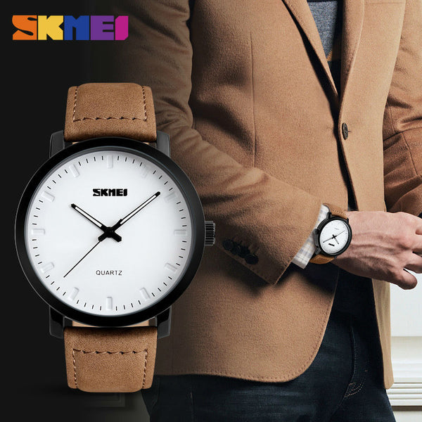 SKMEI Men Fashion Watches Casual Genuine Leather Strap Quartz Wristwatches 30M Waterproof Luxury Watch Relogio Masculino 1196