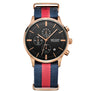 MEGIR Fashion Casual Men Quartz Watch Contrast Color Blue Canvas Strap 3 Sub Dial Date Display Voyage Military Sport Clock