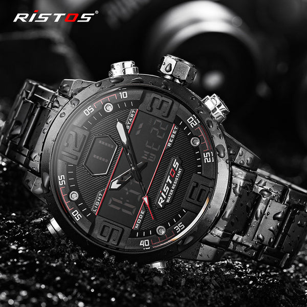 RISTOS Relojes Masculino Hombre Fashion Multifunction Steel Men Sport Watches Chronograph Digital Waterproof Wristwatch New 9338