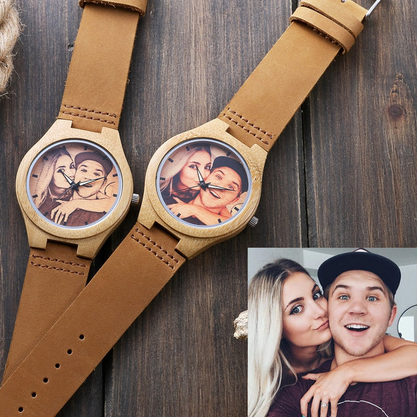 Unique Gift Personality Creative Design Customized Logo Wooden Wrist Watches Print Photo Special OEM Couple Watch For Men Women