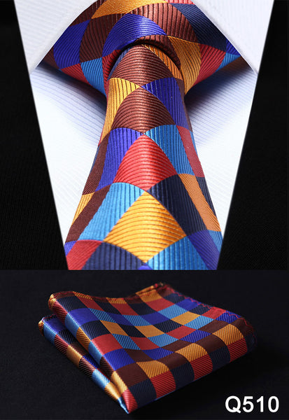 Check 3.4" Silk Fashion Mens Extra Long Tie Necktie Handkerchief Set #Q5 Pocket Square Classic Party Wedding