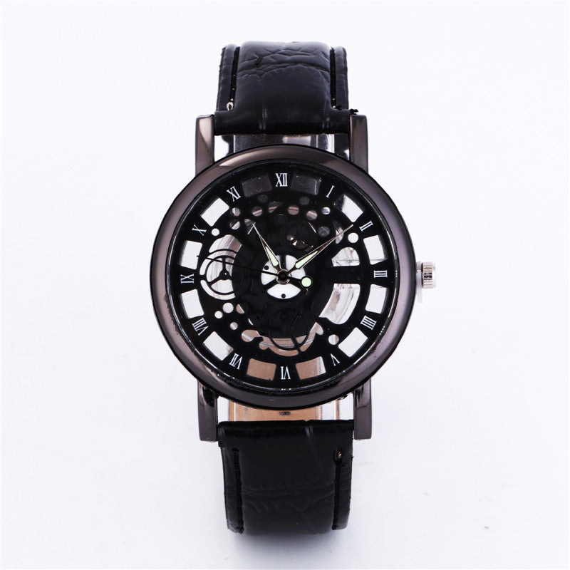 2017 New Brand Luxury Fashion Casual Leather Men Skeleton Watch Women Dress Wristwatch Steel Quartz Hollow Watches Men TEMPTER-2