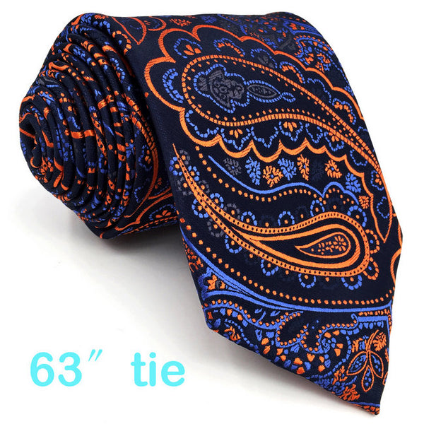 Q8 Extra long size Floral Azure Golden Yellow Royal Blue Mens Necktie Set Ties Hanky 100% Silk Brand New Fashion 63" Slim