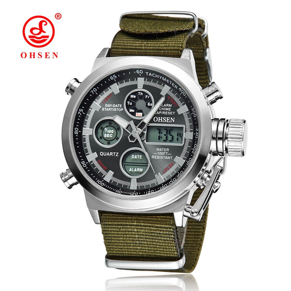 OHSEN Men Sports Watches Waterproof Fashion Casual Quartz Watch Digital & Analog Military Multifunctional Men's Sports Watches