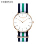 Luxury Brand CHRONOS Rose Gold Silver Men Women Watches Leather Nylon Quartz Wrist Watch Unisex Clock Relogio Masculino Feminino