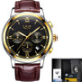 2017 LIGE Men sports Watches Male Fashion Business quartz-watch Men Leather Waterproof Clock Man Auto Date Multifunction Watches