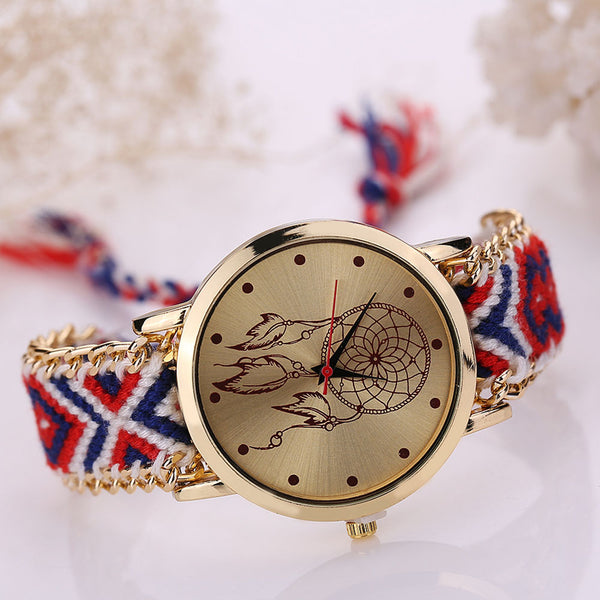 Vintage Women Ethnic Handmade Braided Quartz Watch Knitted Dreamcatcher Wristwatch Gifts @17 TT@88