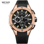Megir Mens Chronograph Sport Round Analogue Quartz Wrist Watches Date Indicator Silicone Bracelet Strap 2053G Blue Black