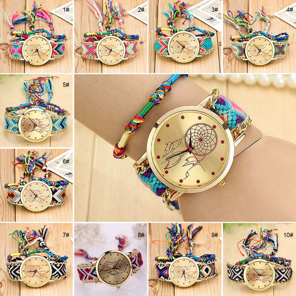 Vintage Women Ethnic Handmade Braided Quartz Watch Knitted Dreamcatcher Wristwatch Gifts @17 TT@88